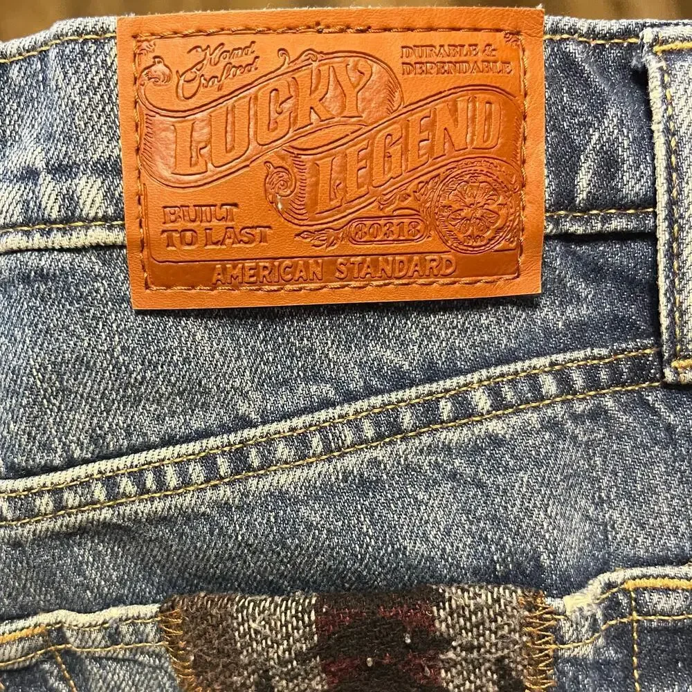 Lucky Brand Lucky Legend Womens Boy Mid Rise Jeans Straight 24R Patchwork Boho - Picture 8 of 11